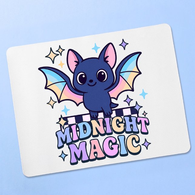 Tapis De Souris Retro Pastelcore Cute Halloween Bat & Checkerboard (The midnight magic kawaii bat design shines with retro pastel charm.)