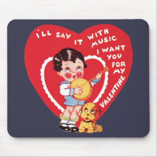 Tapis De Souris Retro Saint-Valentin, Banjo de musique garçon vint
