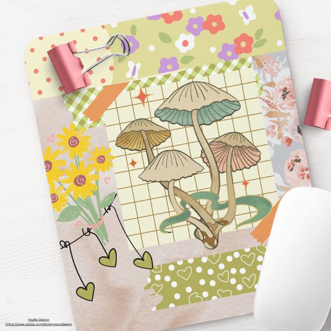 Tapis De Souris Retro scrapbook collage artwork floral Champhrooms (Créateur téléchargé)