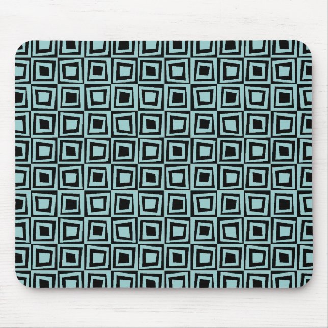 Tapis De Souris Retro Squares - Light Blue Green on Black (Devant)