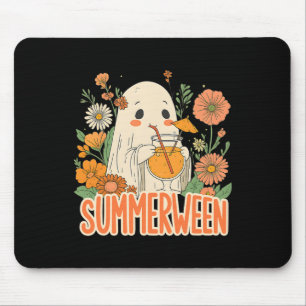 Tapis De Souris Rétro Summerween Ghost Boho Floral Summer Hallowee