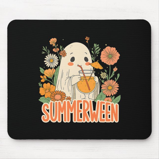 Tapis De Souris Rétro Summerween Ghost Boho Floral Summer Hallowee (Devant)