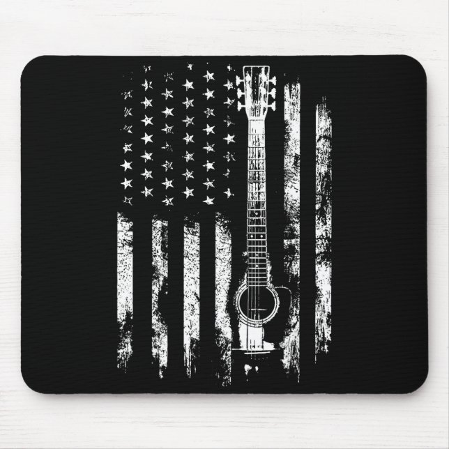 Tapis De Souris Retro Us Flag Acoustic Guitar Distressed Patriotic (Devant)
