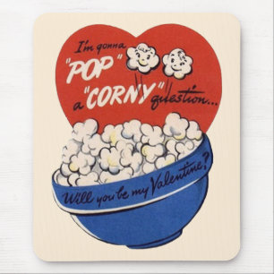 Tapis De Souris Retro Valentines Day, Popcorn Pop a Corny Question