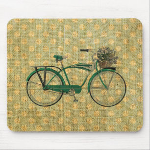 Tapis De Souris Rétro vélo vert avec le panier de fleur