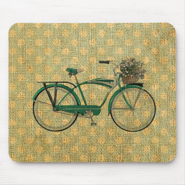 Tapis De Souris Rétro vélo vert avec le panier de fleur (Devant)