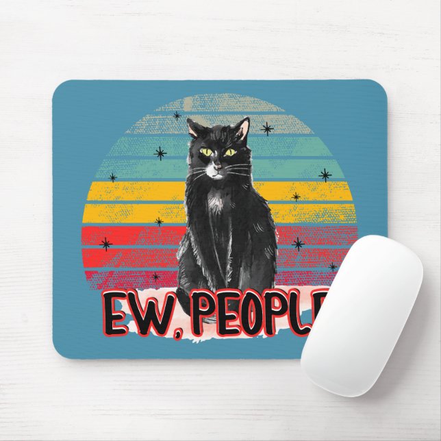 Tapis De Souris Retro Vintage Chat Noir Ew (Avec souris)