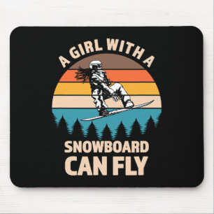 Tapis De Souris Rétro Vintage Snowboard Girl Chemise Fun Winter Bo