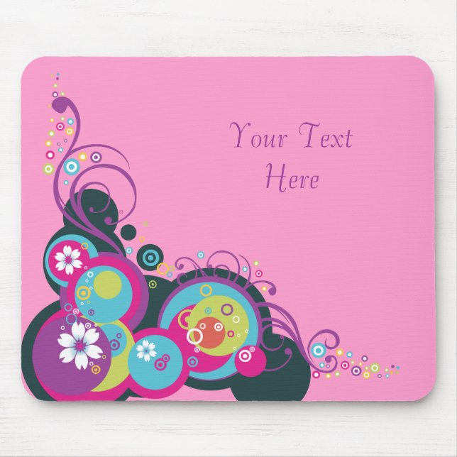 Tapis De Souris Rétros cercles, remous et fleurs (Devant)