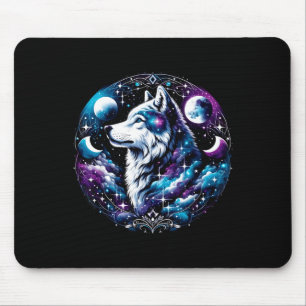 Tapis De Souris Rêve céleste de loup Nuit de hurlement Lune Drôle