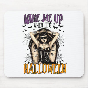 Tapis De Souris Réveillez-moi quand c'est Halloween drôle sorcière