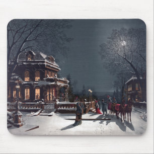 Tapis De Souris Réveillon de Noël victorien en calèche d'hiver