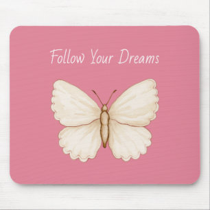 Tapis De Souris Rêves de papillon blanc rose