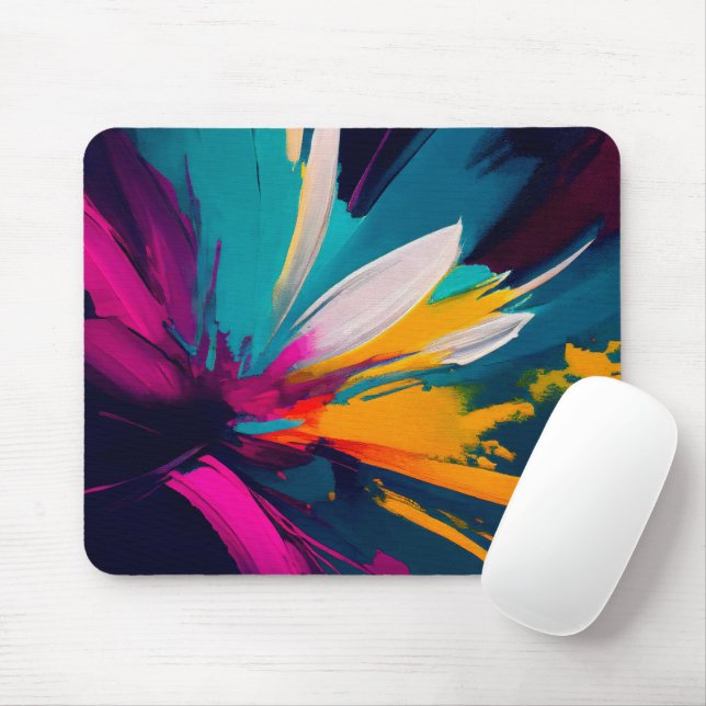 Tapis De Souris Rêves en fleurs – Explosion florale abstraite vibr (Avec souris)