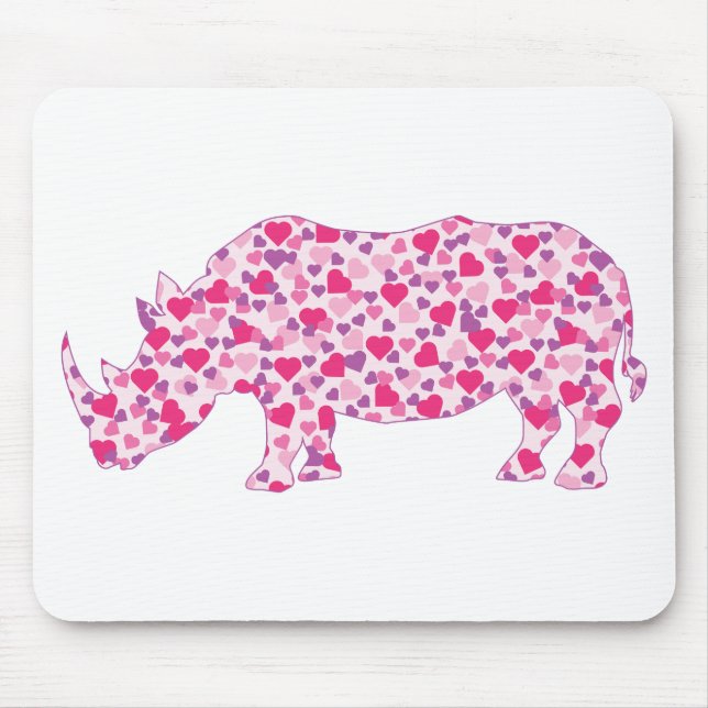 Tapis De Souris Rhinoceros faits en Coeurs Roses (Devant)