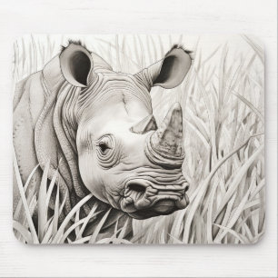 Tapis De Souris Rhinoceros Nature paisible Esquisse de prairie Des