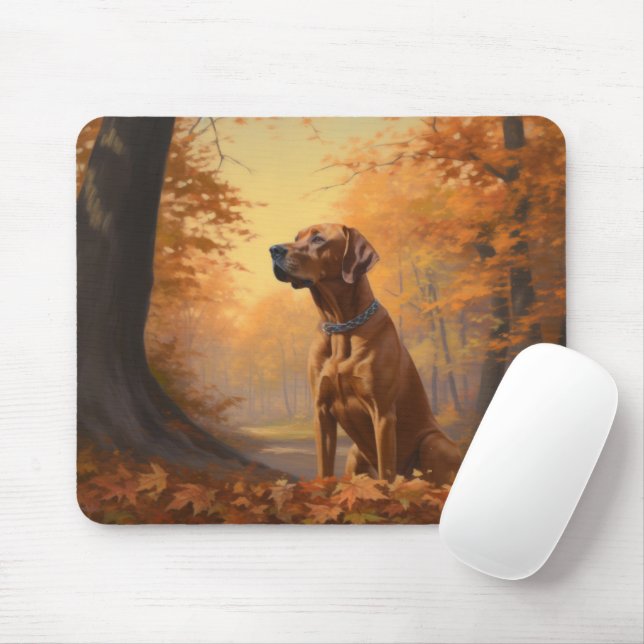 Tapis De Souris Rhodesian Ridgeback dans les feuilles d'automne to (Avec souris)