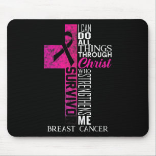 Tapis De Souris Ribbon rose Cancer du sein Survivant Croix chrétie