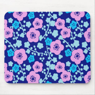 Tapis De Souris Rich blue and pink floral pattern Japanese Plum