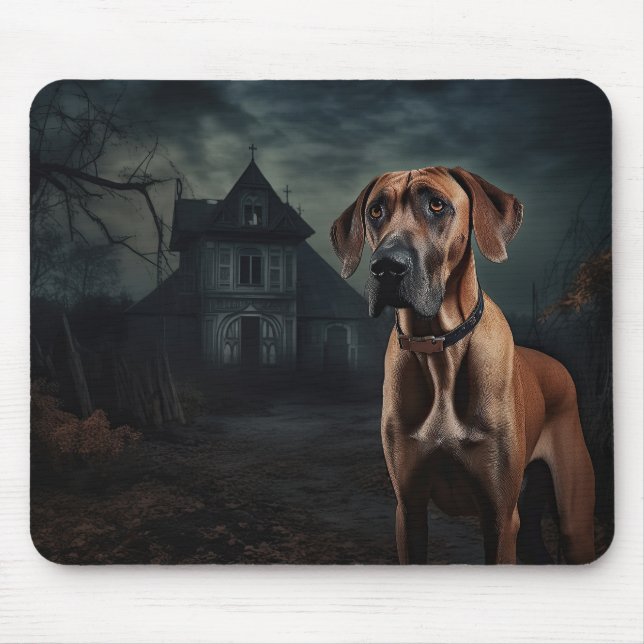 Tapis De Souris Ridgeback rhodésien Halloween Épouvantable (Devant)