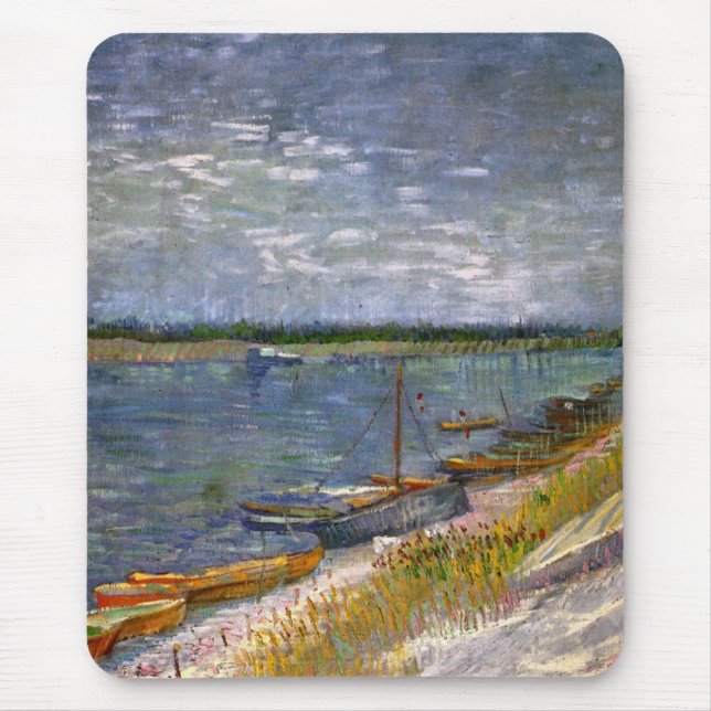 Tapis De Souris Rivière avec bateaux à rames par Vincent van Gogh (Devant)