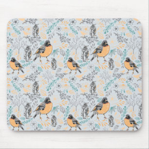 Tapis De Souris Robin Bird Mama et bébé Été Brood Avec Fleurs