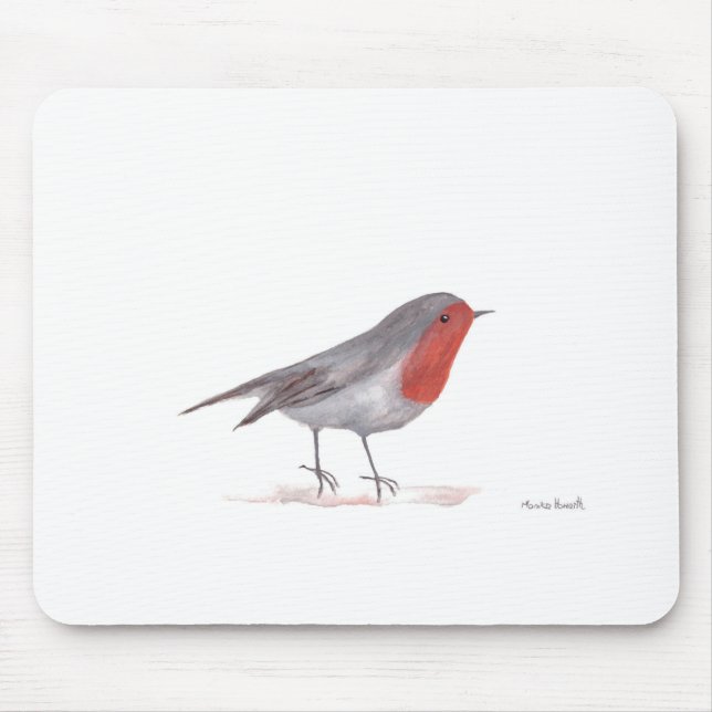 Tapis De Souris Robin bird watercolor winter Christmas cute (Devant)