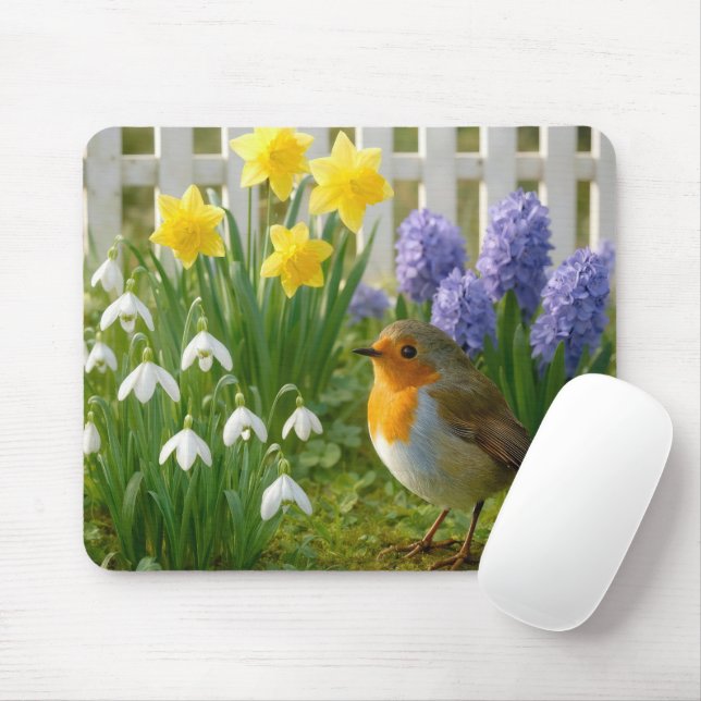 Tapis De Souris Robin in a Springtime Garden (Avec souris)