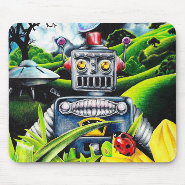 Tapis De Souris Robot Invasion - Art de science-fiction (Devant)