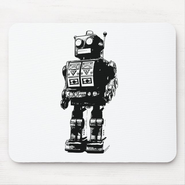 Tapis De Souris Robot Vintage noir et blanc (Devant)