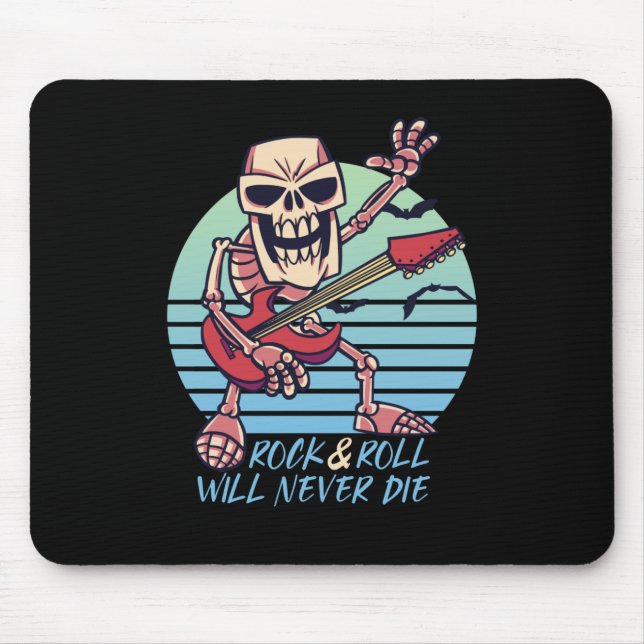 Tapis De Souris Rock and Roll Never Die Retro Rockstar Halloween (Devant)