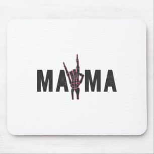 Tapis De Souris Rock on skeleton Hand Mama Halloween Vintage Tee W