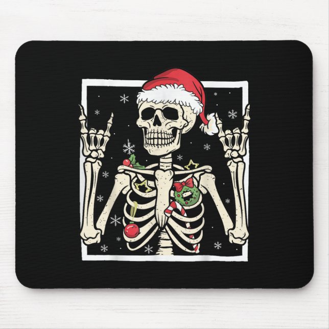 Tapis De Souris Rocker Skeleton Santa Hat Cool Christmas Punk Rock (Devant)