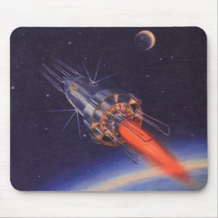 Tapis De Souris Rocket de science-fiction vintage dans l'espace su