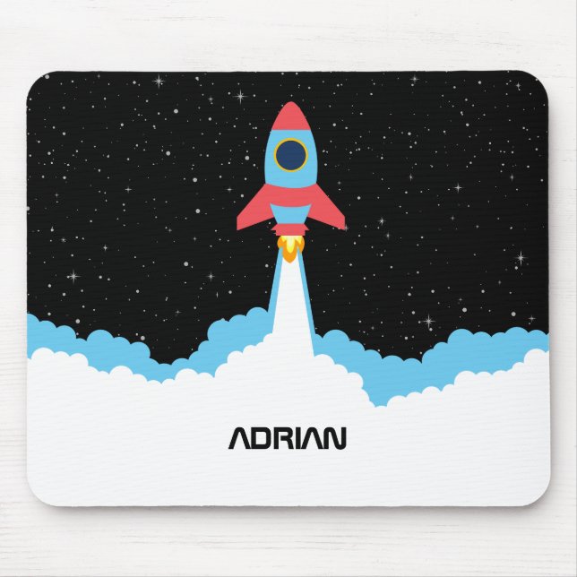 Tapis De Souris Rocket Launching in Outer Space Custom Name (Devant)