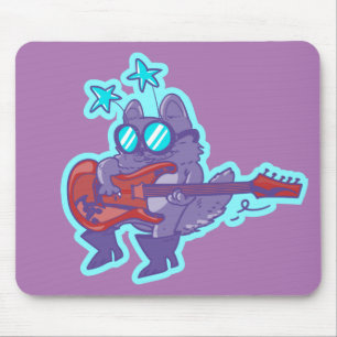 Tapis De Souris rockstar cat jouer de la guitare drôle dessin ani