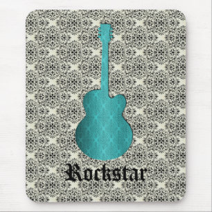 Tapis De Souris Rockstar Damask Guitar Mousepad, Turquoise