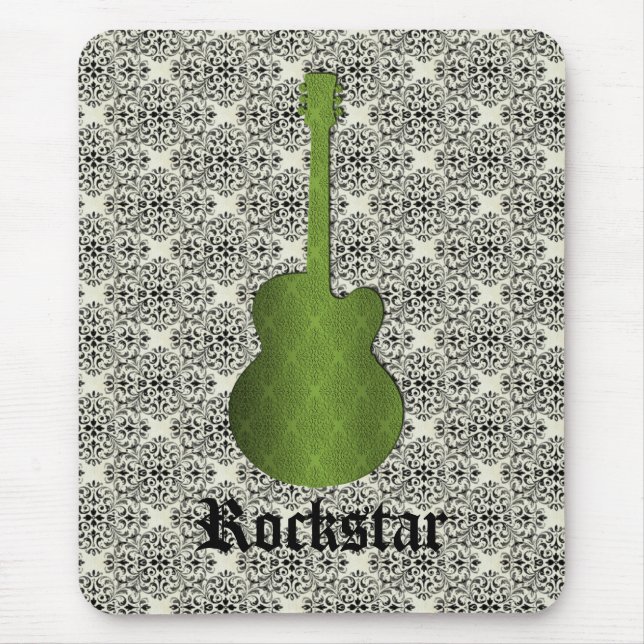 Tapis De Souris Rockstar Damask Guitare Mousepad, vert olive (Devant)