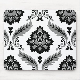 Tapis De Souris Rococo Damask Grand Motif Gris Noir Blanc