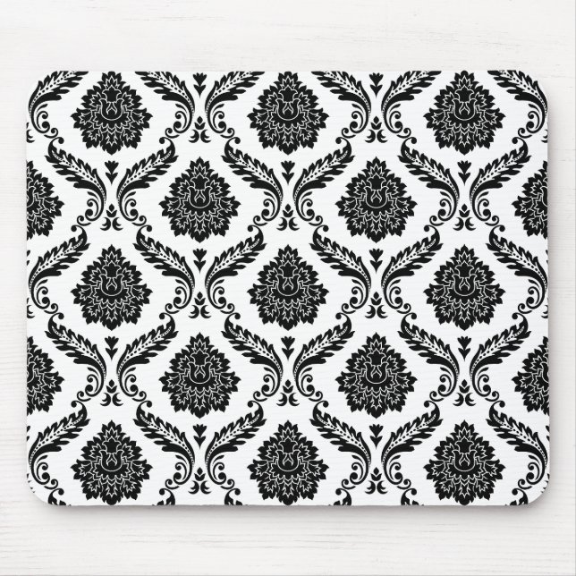 Tapis De Souris Rococo Damask Pattern Black on White (Devant)
