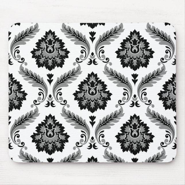 Tapis De Souris Rococo Damask Pattern Grey Black White (Devant)