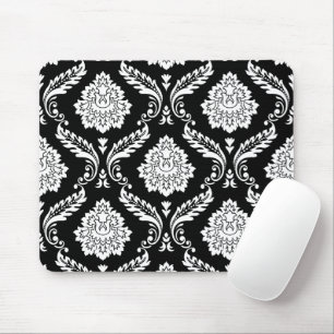Tapis De Souris Rococo Damassé Grand Motif Blanc sur Noir