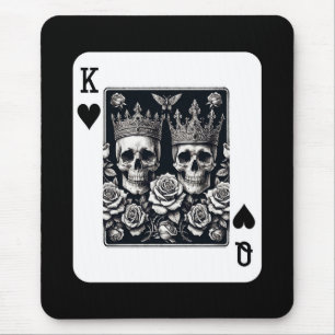 Tapis De Souris Roi & Reine de Coeur Royaux Crânes & Roses