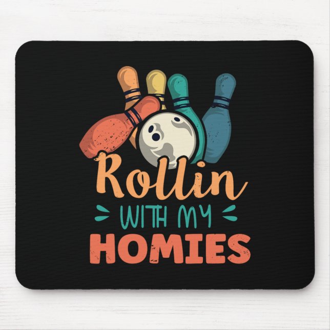 Tapis De Souris Rollin Avec Mes Hommes Retro Bowling 2 (Devant)