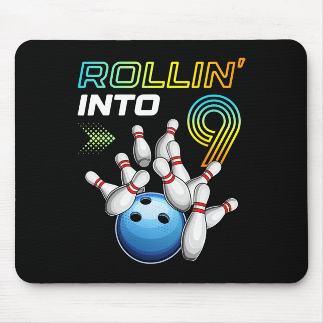 Tapis De Souris Rollin Into 9 Retro Bowling Birthday Party 9th Bir (Devant)