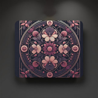 Tapis De Souris Romance foncée Bourgogne Art Déco Floral Été
