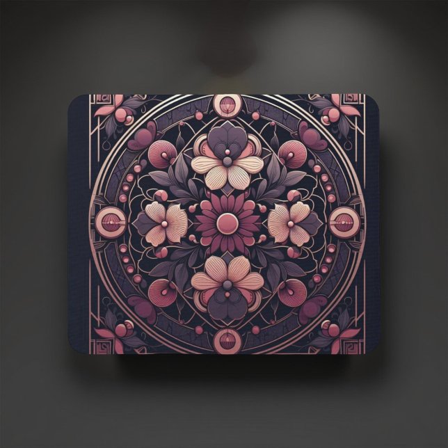 Tapis De Souris Romance foncée Bourgogne Art Déco Floral Été (Créateur téléchargé)