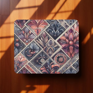 Tapis De Souris Romance Sombre Bourgogne Art Déco Floral Été