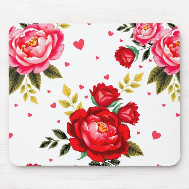 Tapis De Souris Romantic Roses and Hearts Mouse Pad (Devant)