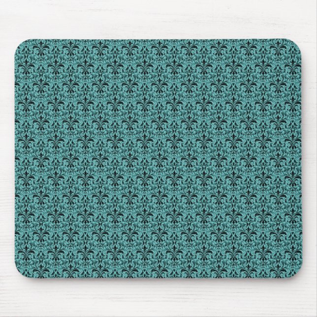 Tapis De Souris Romantique Damask Mousepad, Turquoise (Devant)